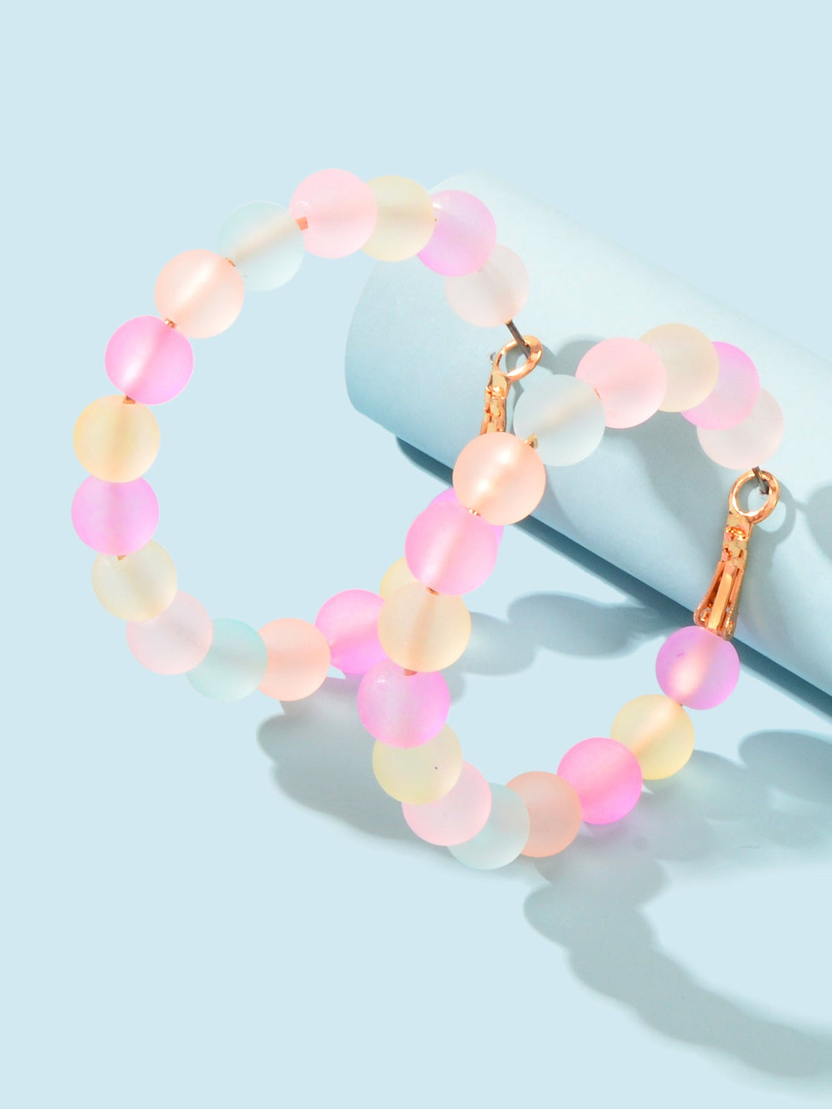 Candy Colour Handmade Acrylic Frosted Beads Circle Hoop Chunky Huggie Earrings