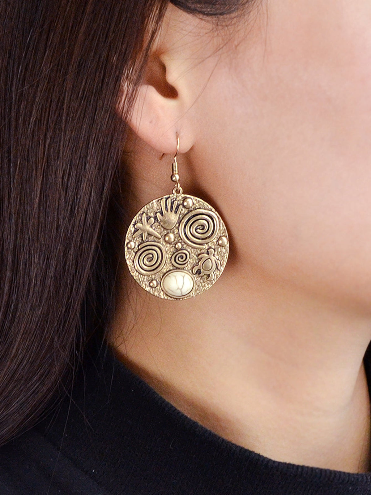 Turquoise Hand Turtle Starfish Round Earrings Designer Traditional Jewellery