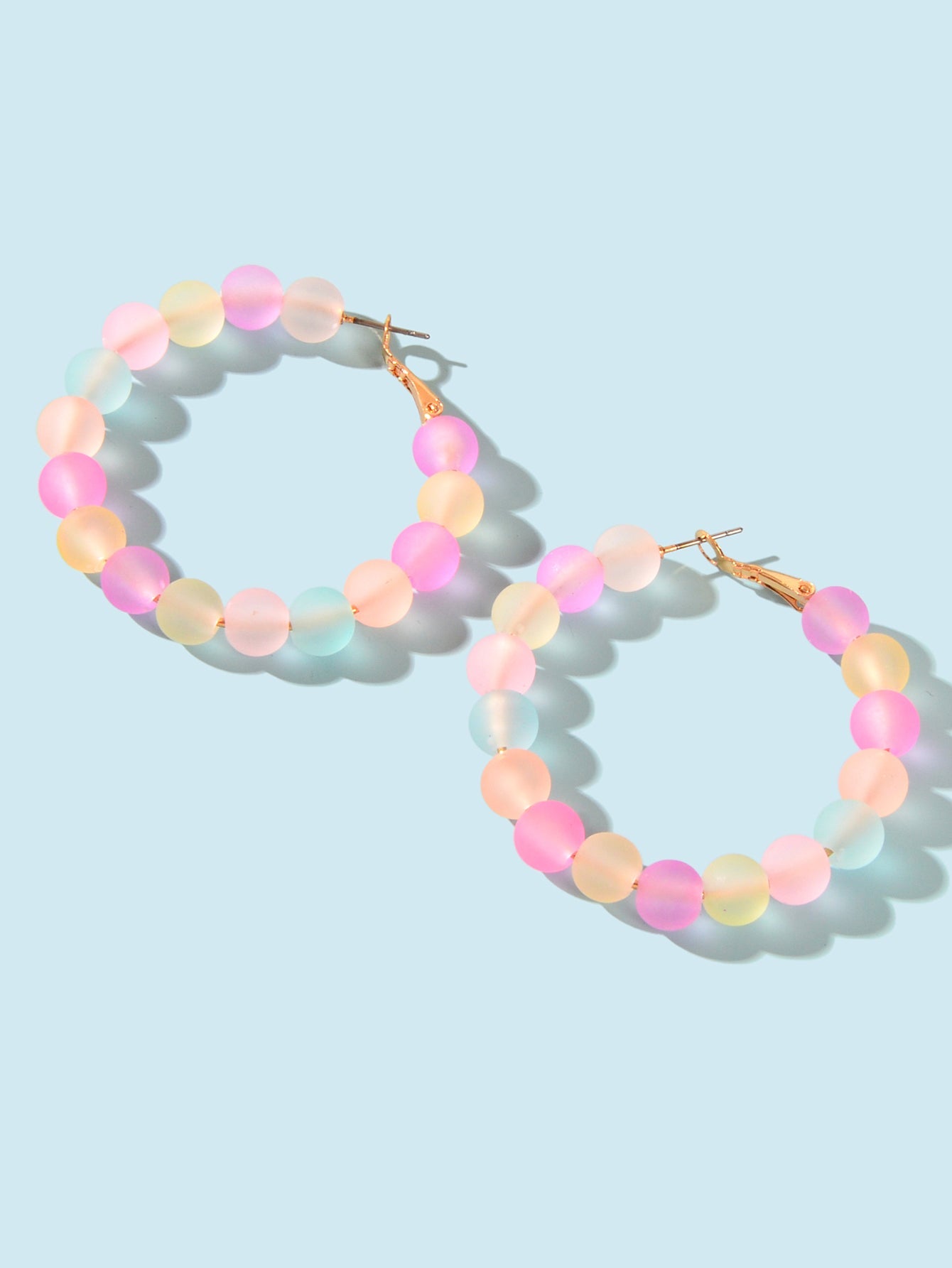 Candy Colour Handmade Acrylic Frosted Beads Circle Hoop Chunky Huggie Earrings