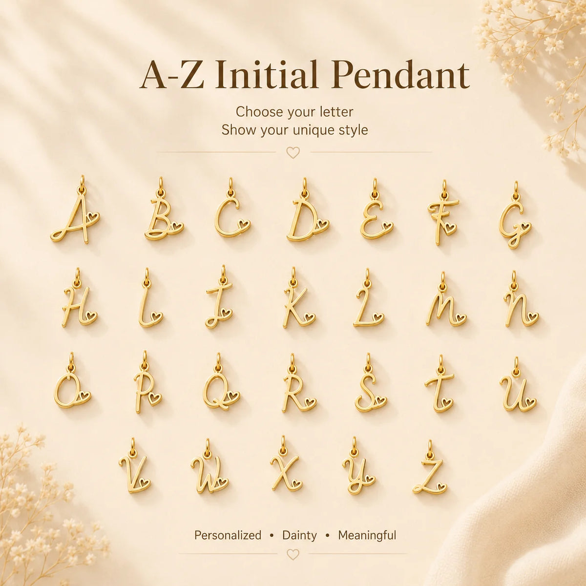 Dainty Heart Initial Necklace for Women, Gold Plated A-Z Letter Pendant, Waterproof Stainless Steel Monogram Jewelry, Personaliz