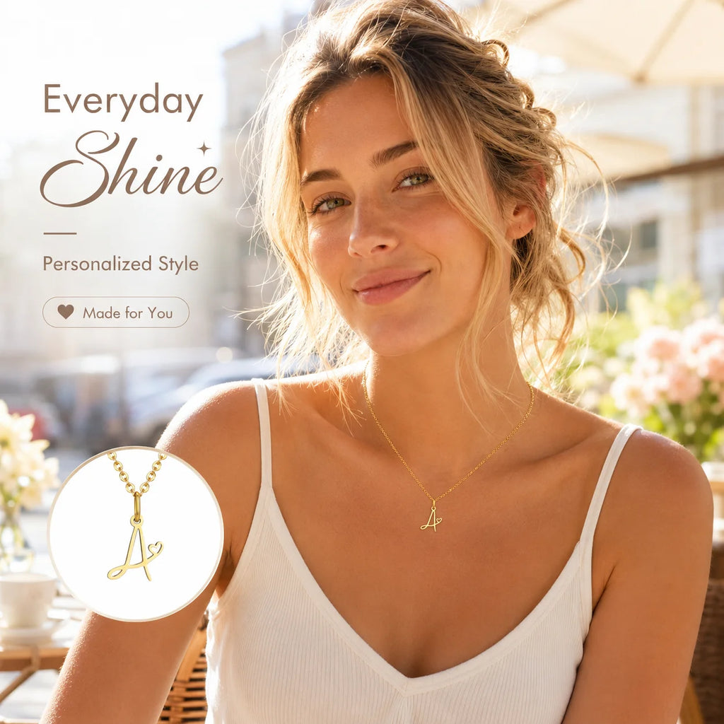 Dainty Heart Initial Necklace for Women, Gold Plated A-Z Letter Pendant, Waterproof Stainless Steel Monogram Jewelry, Personaliz
