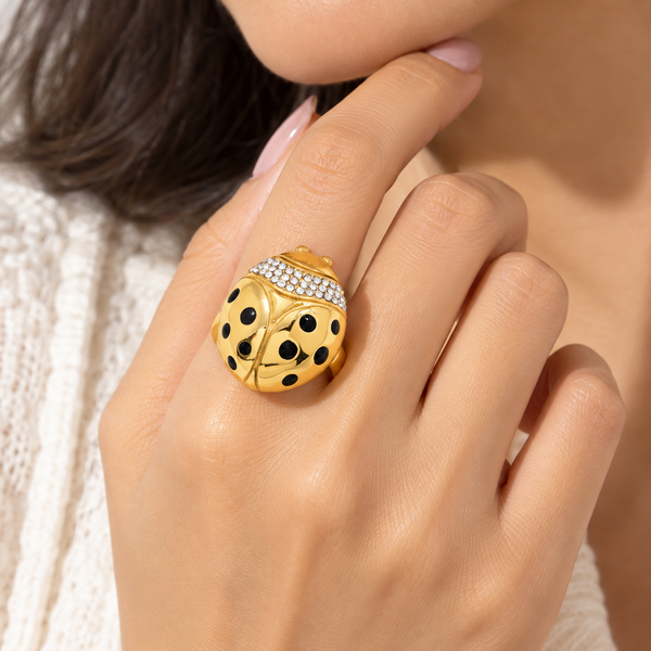 18K Gold Plated Zircon Ladybug Ring for Women