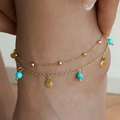 18K Gold-Plated Turquoise Shell Anklet for Women