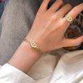 Luxury 18K Gold-Plated Oval Bracelet & Adjustable Ring Set for Women