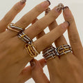 Gold Plated Stainless Steel Minimalist Geometric Stacking Ring for Women