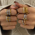 Gold Plated Stainless Steel Minimalist Geometric Stacking Ring for Women