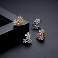 Women's Gold-Plated Flower Zircon Clip-On Earrings – No-Piercing Statement Earrings