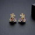Women's Gold-Plated Flower Zircon Clip-On Earrings – No-Piercing Statement Earrings
