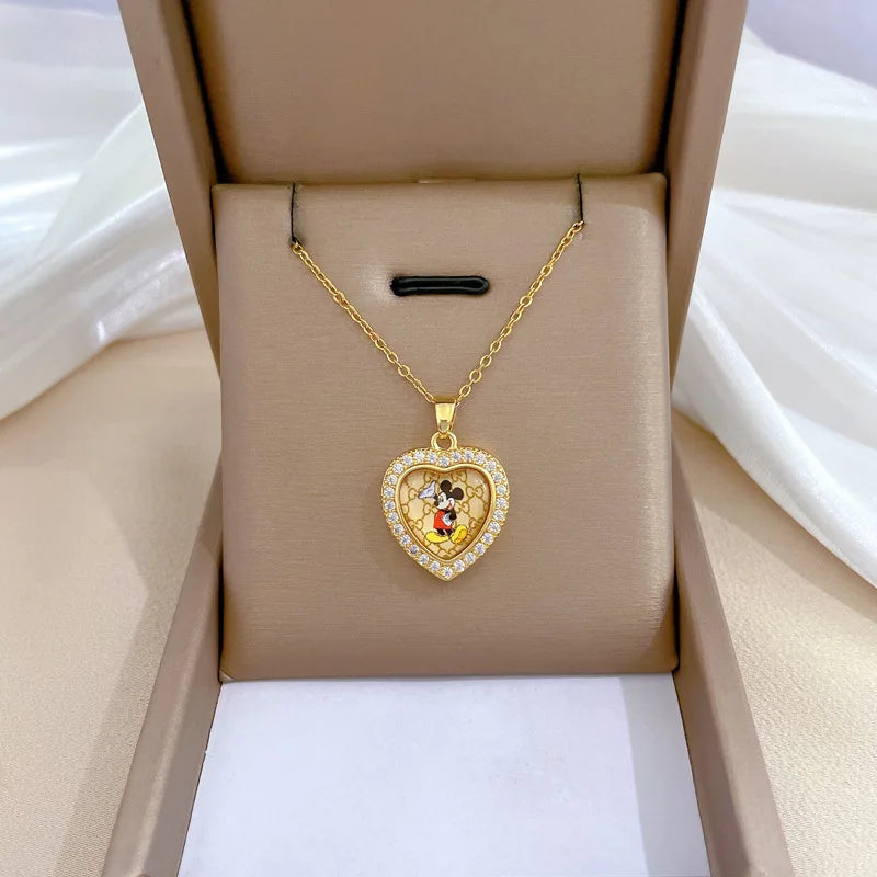 Luxury Full Zicron Shiny Heart Necklace for Women Titanium Steel Gold Color Anti-Tarnish Romantic Pendant Necklace