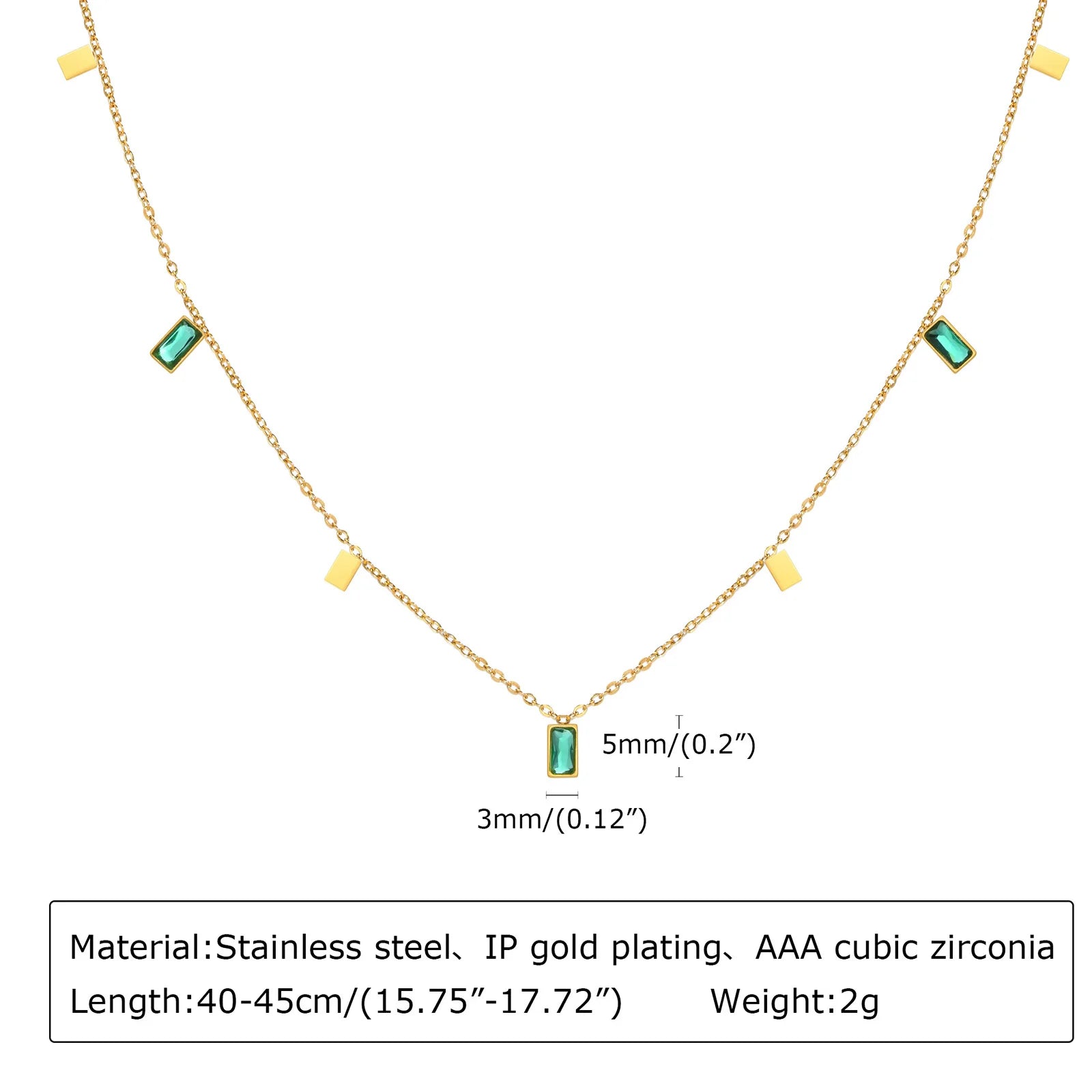 Retro Green Zircon Pendant Necklace For Women, Crystal Stone Chain Stainless Steel Gold Plated Luxury Birthday Gifts
