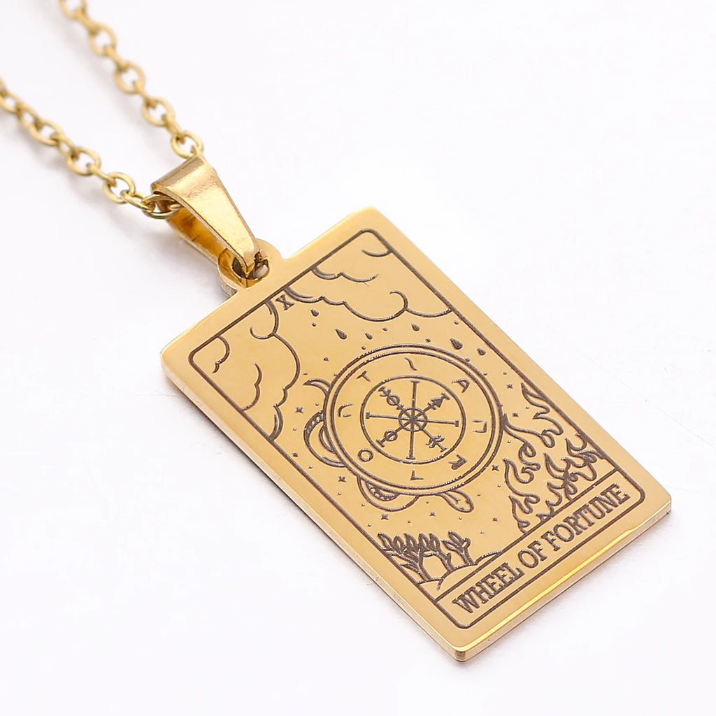 Tarot Card Necklace Stainless Steel Amulet Lucky Tarot Jewelry Women Choker Magician/Star/Moon/Sun Pendants Necklaces Wholesale