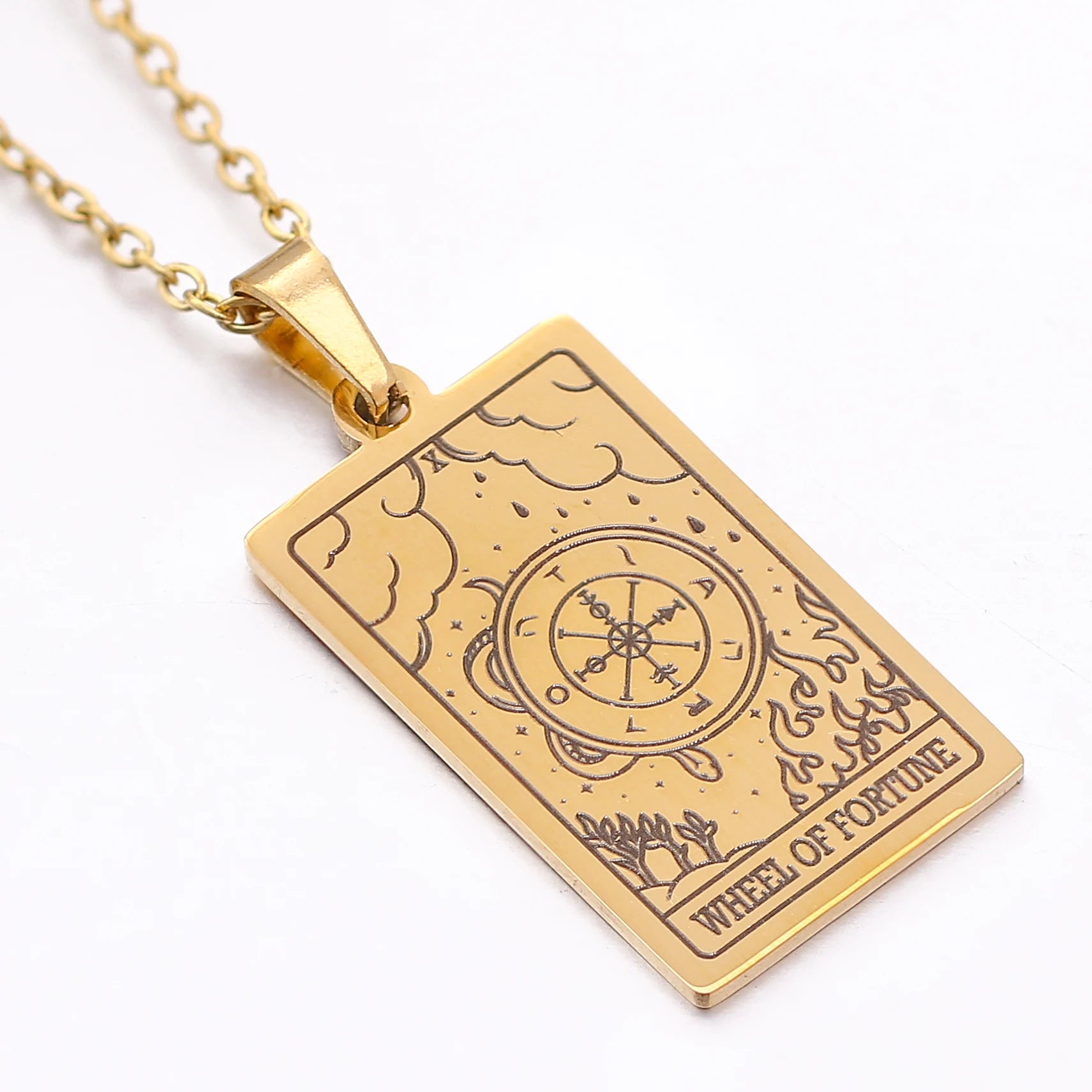 Tarot Card Necklace Stainless Steel Amulet Lucky Tarot Jewelry Women Choker Magician/Star/Moon/Sun Pendants Necklaces Wholesale