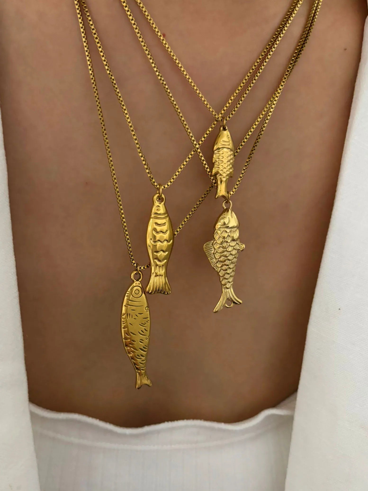 Peri'sbox Trendy 4 Designs Stainless Steel 18K Gold Plated Fish Pendant Necklace for Women Waterproof Beach Party Jewelry Summer
