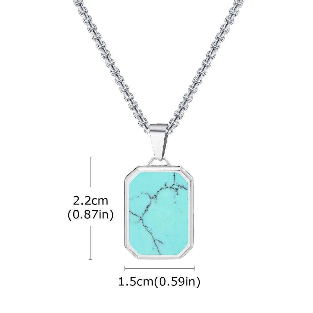Vnox Turquoise Pendant Necklace for Men, Stainless Steel Box Chain Geometric Square Compass Natural Stone Vintage Jewelry Gift
