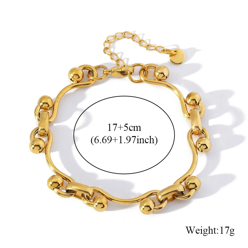 EILIECK 316L Stainless Steel Gold Color Bracelet Bangle Jewelry Charm Metal Texture 18 K Plated Heart Wrist Chain for Women
