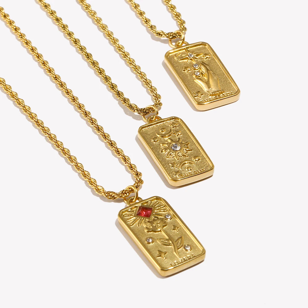 E.B.belle Stainless Steel Tarnish Free Jewelry Tarot Necklace Star Moon Rose Sun Design Pendant Waterproof Necklaces For Women