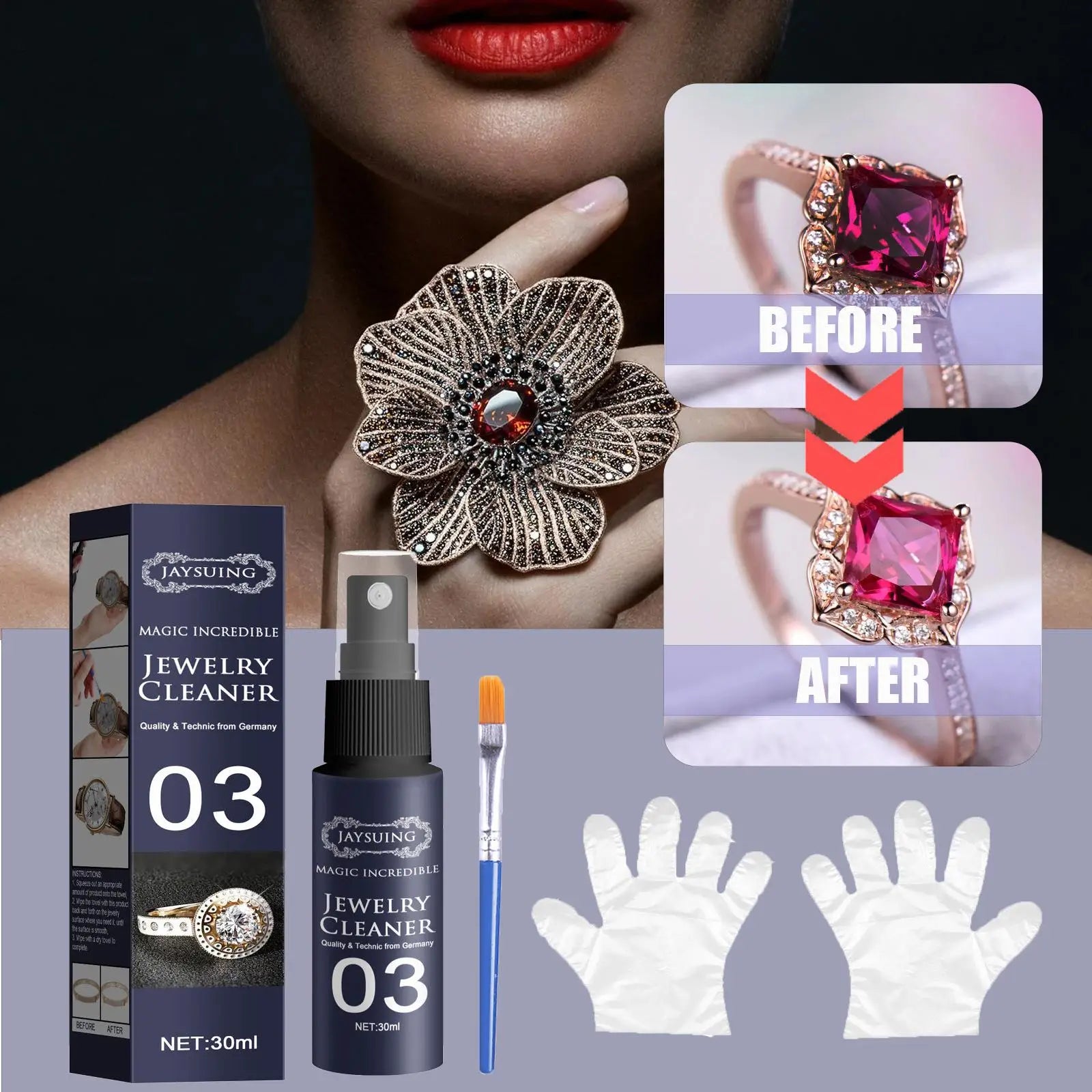 Jewelry Cleaner Cleaning Solution Tarnish Remover Stain-free Smooth Diamonds Gold Jewelry Clean Liquid Polishing Spray Kits