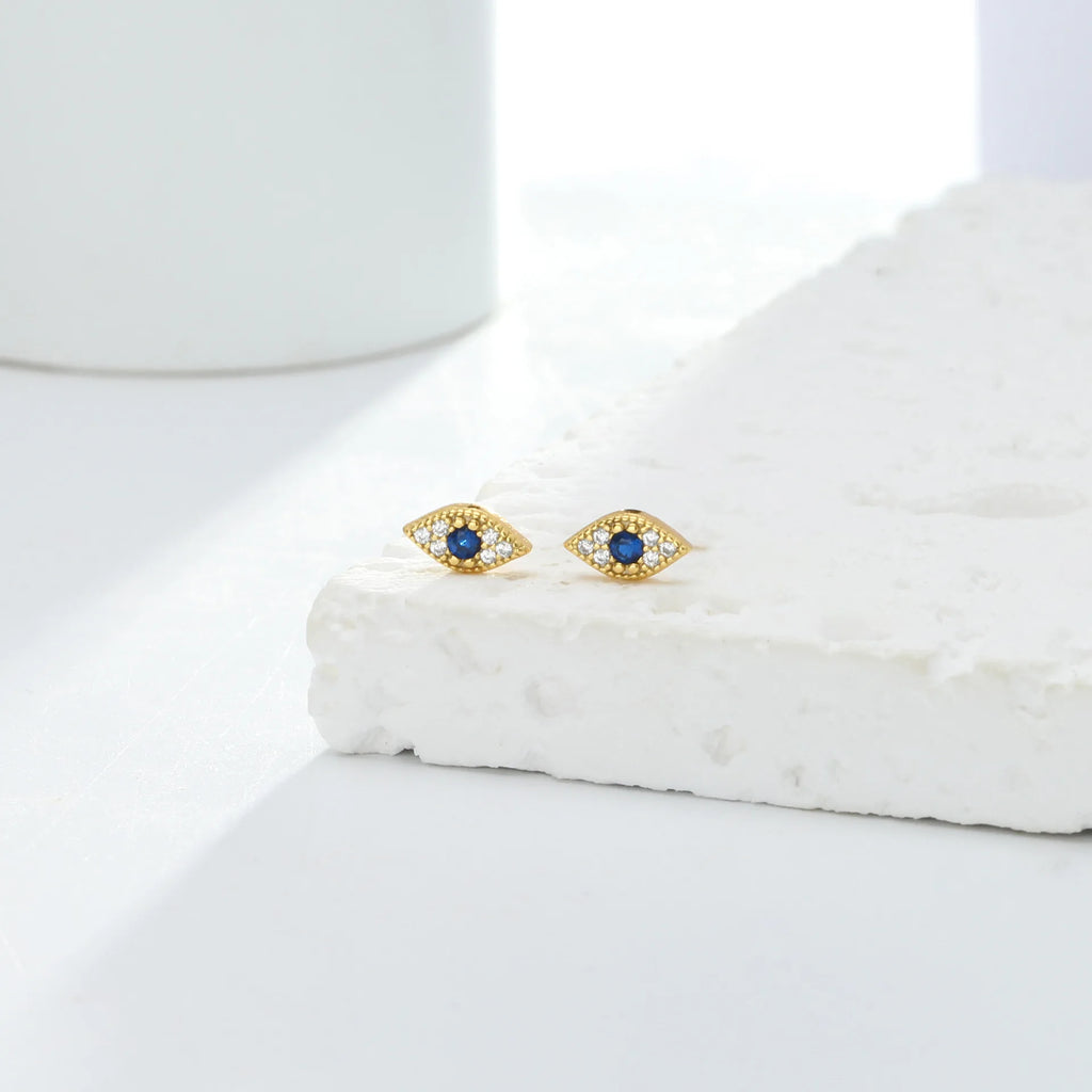925 Sterling Silver Blue Zircon Evil Eye Stud Earrings for Women Hamsa Fatima's Hand Turkish Eye Earrings Piercing Jewelry