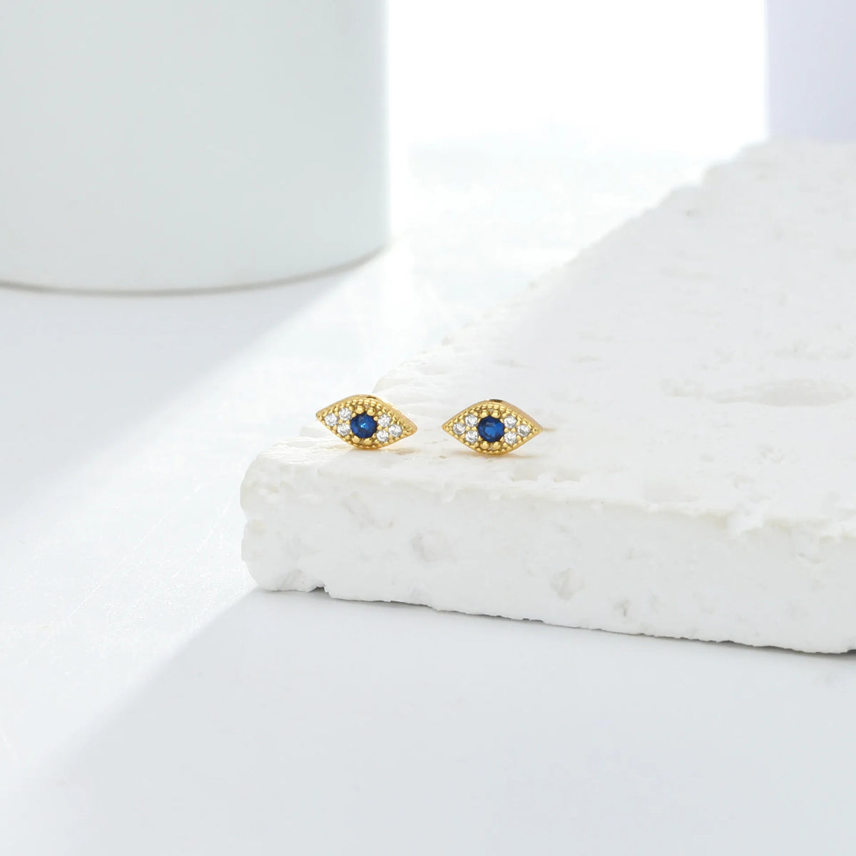 925 Sterling Silver Blue Zircon Evil Eye Stud Earrings for Women Hamsa Fatima's Hand Turkish Eye Earrings Piercing Jewelry