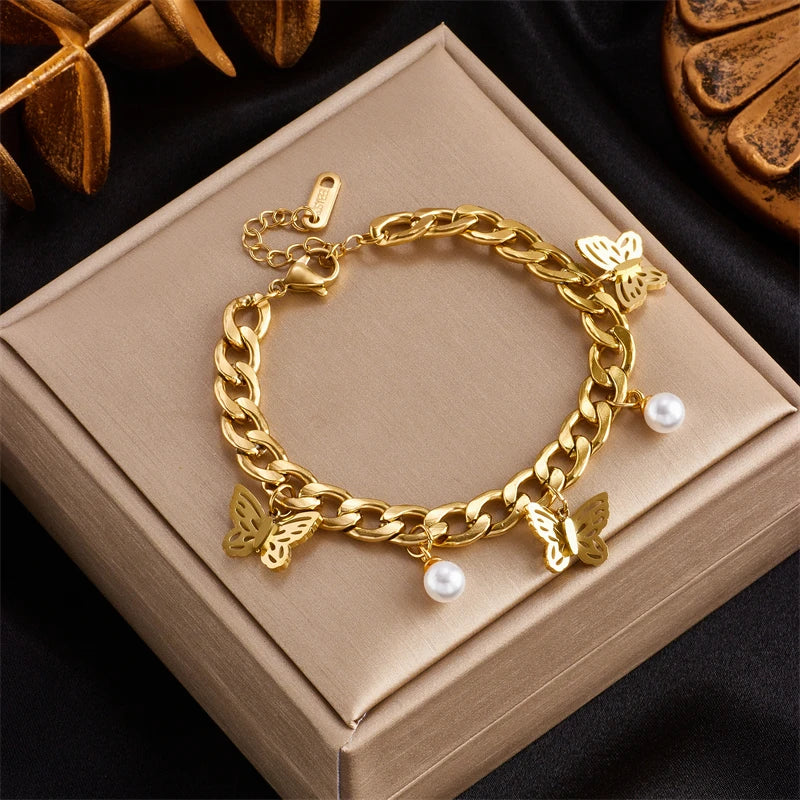 DIEYURO 316L Stainless Steel Gold Color Charm Bangle Bracelet For Women New Trend Rustproof Wrist Jewelry Party Gifts Bijoux