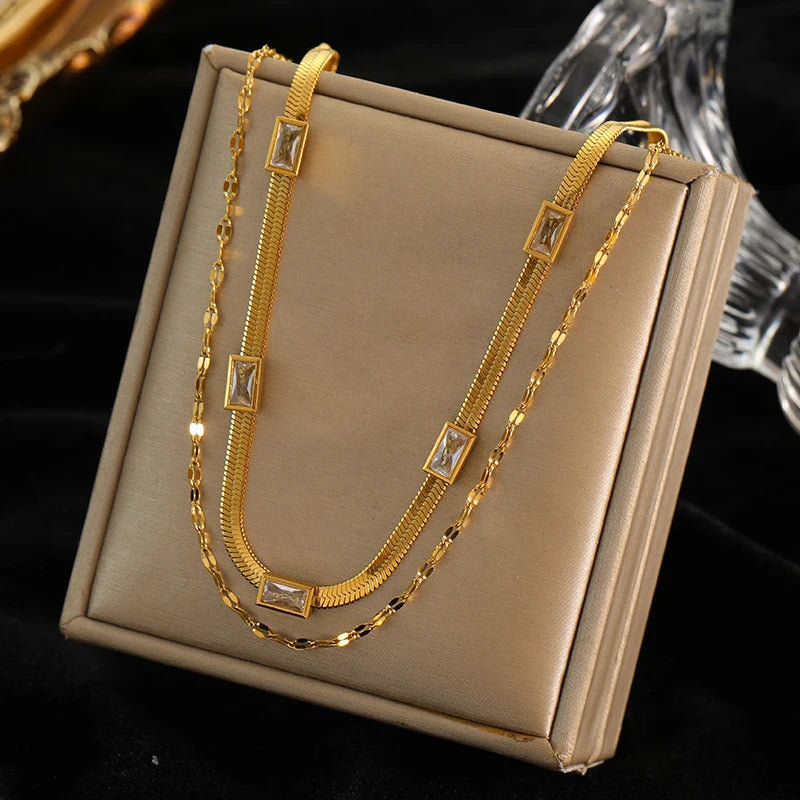 EILIECK 316L Stainless Steel Gold Color Zircon Necklace For Women Simple Style Chain Choker Fashion Wedding Necklaces Jewelry