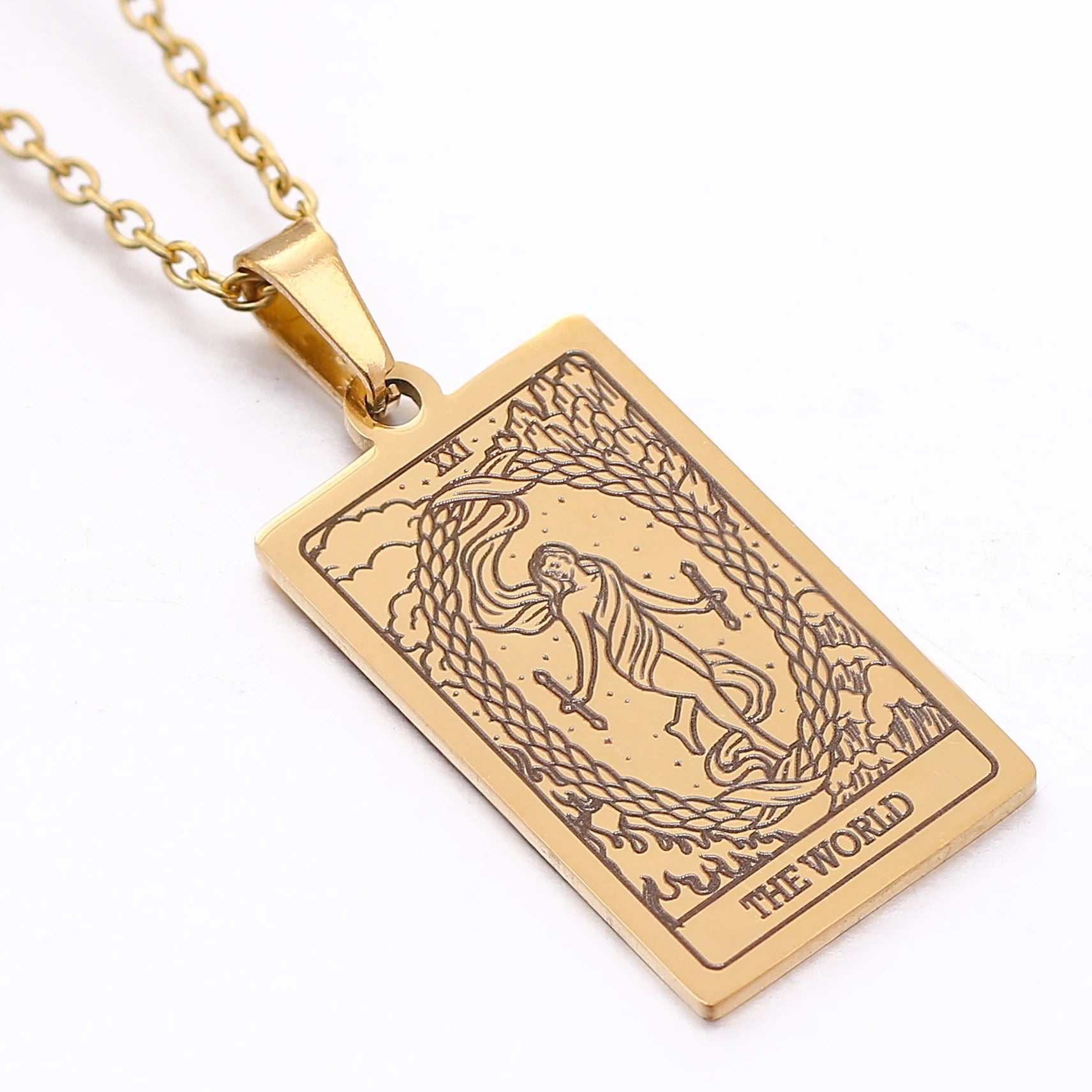 Tarot Card Necklace Stainless Steel Amulet Lucky Tarot Jewelry Women Choker Magician/Star/Moon/Sun Pendants Necklaces Wholesale