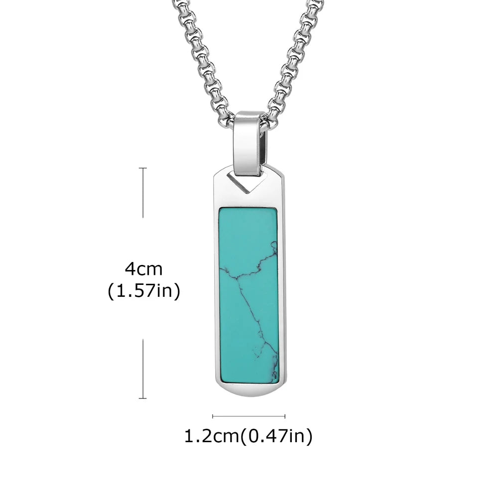 Vnox Turquoise Pendant Necklace for Men, Stainless Steel Box Chain Geometric Square Compass Natural Stone Vintage Jewelry Gift