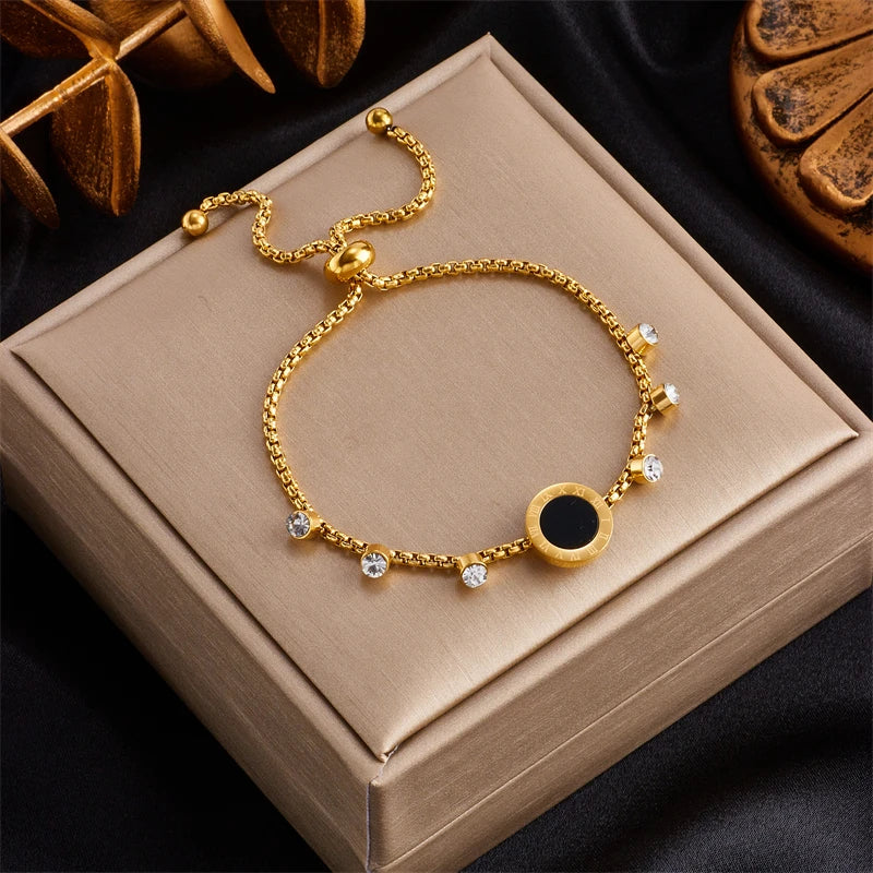 DIEYURO 316L Stainless Steel Gold Color Charm Bangle Bracelet For Women New Trend Rustproof Wrist Jewelry Party Gifts Bijoux