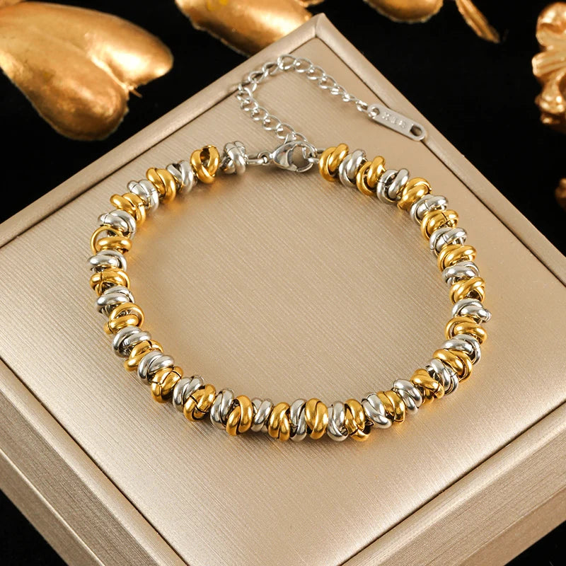 EILIECK 316L Stainless Steel Gold Color Bracelet Bangle Jewelry Charm Metal Texture 18 K Plated Heart Wrist Chain for Women