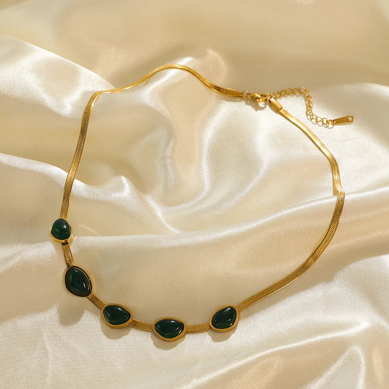 EILIECK 316L Stainless Steel Green Zirconia Crystal Necklace For Women Fashion Luxury Chain Choker Jewelry Party Wedding Gifts