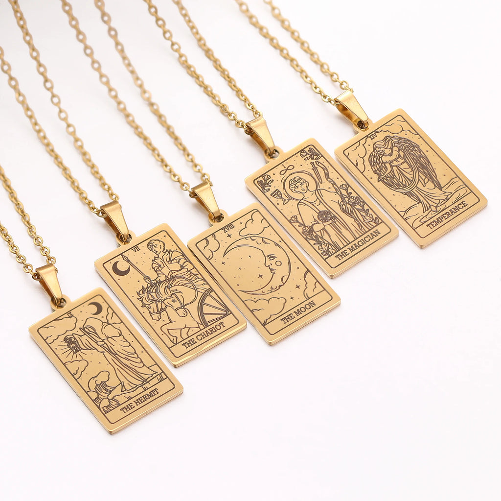 Tarot Card Necklace Stainless Steel Amulet Lucky Tarot Jewelry Women Choker Magician/Star/Moon/Sun Pendants Necklaces Wholesale