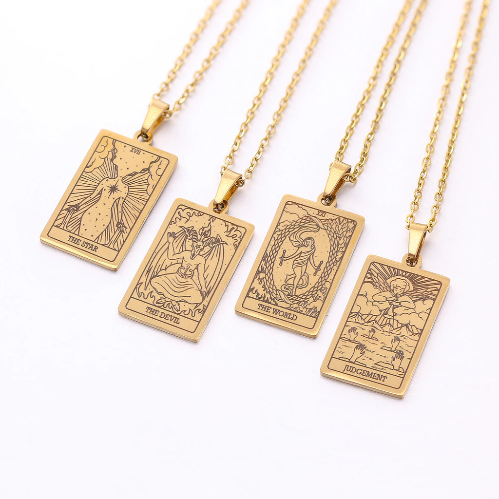 Tarot Card Necklace Stainless Steel Amulet Lucky Tarot Jewelry Women Choker Magician/Star/Moon/Sun Pendants Necklaces Wholesale
