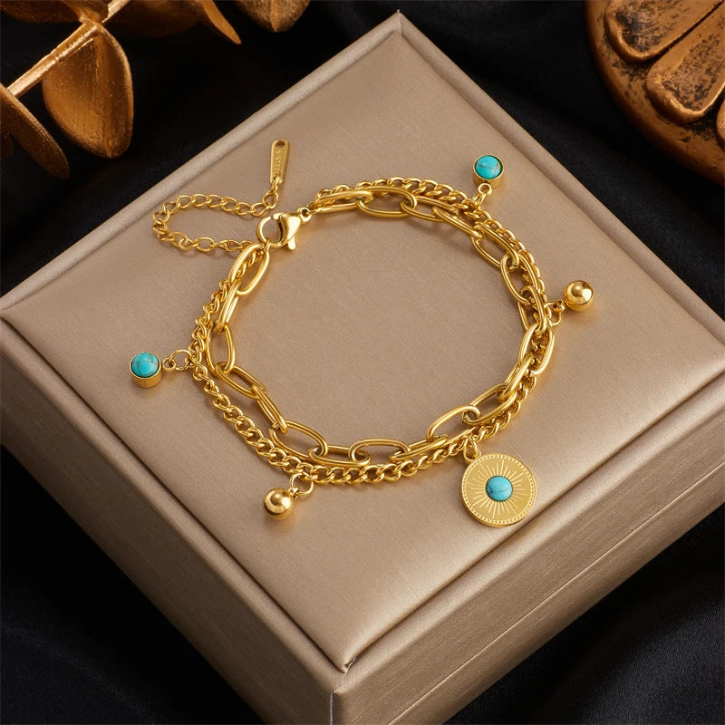 DIEYURO 316L Stainless Steel Gold Color Charm Bangle Bracelet For Women New Trend Rustproof Wrist Jewelry Party Gifts Bijoux