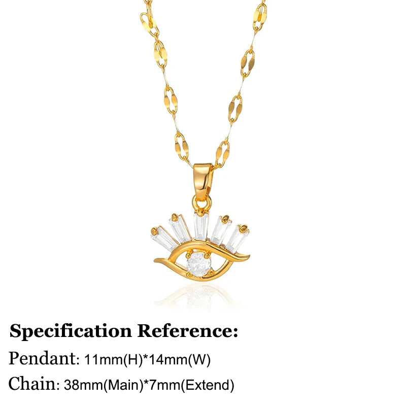 Zircon Blue Evil Eye Necklace for Women Gold Color Stainless Steel Turkish Eye Pendant Necklaces Lucky Jewelry Gift collier femm