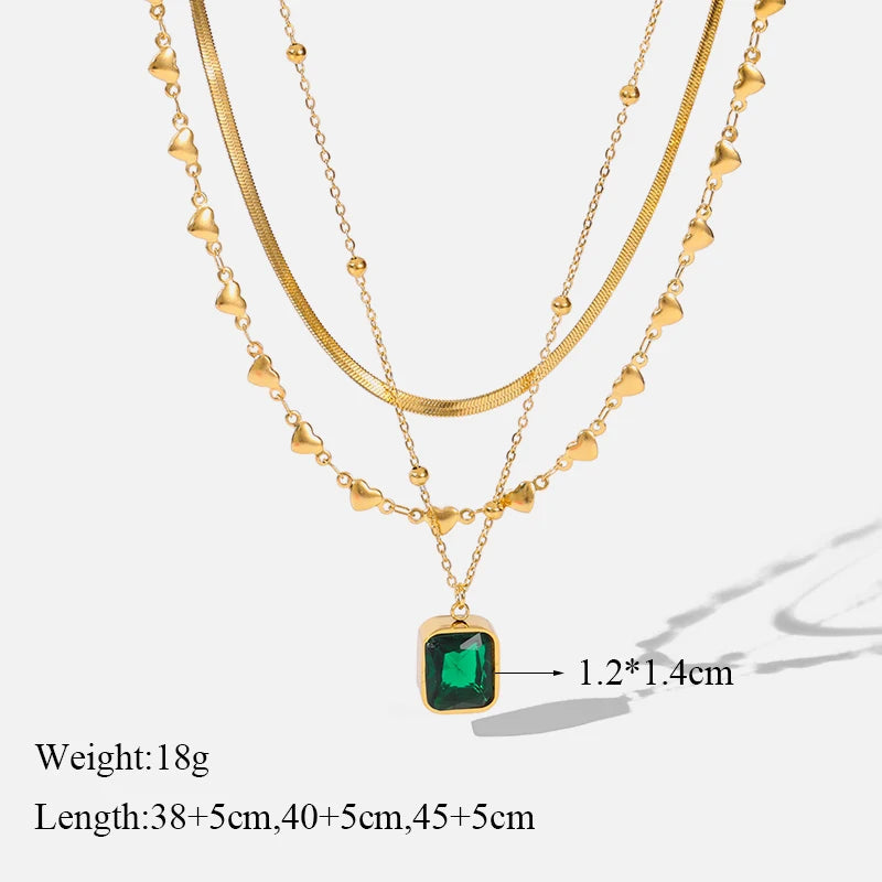 EILIECK 316L Stainless Steel Green Zirconia Crystal Necklace For Women Fashion Luxury Chain Choker Jewelry Party Wedding Gifts