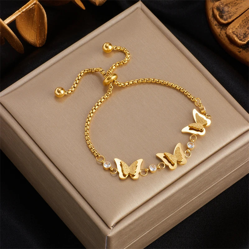 DIEYURO 316L Stainless Steel Gold Color Charm Bangle Bracelet For Women New Trend Rustproof Wrist Jewelry Party Gifts Bijoux