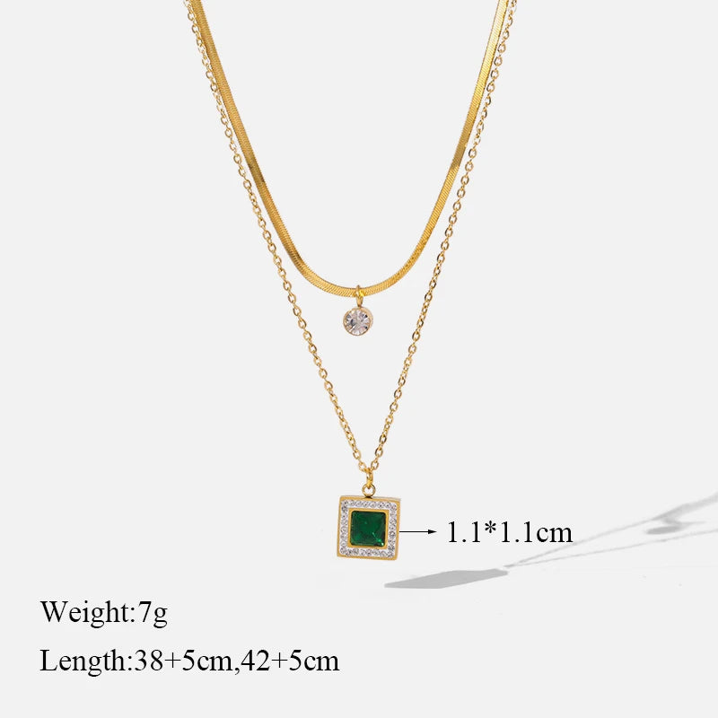 EILIECK 316L Stainless Steel Green Zirconia Crystal Necklace For Women Fashion Luxury Chain Choker Jewelry Party Wedding Gifts