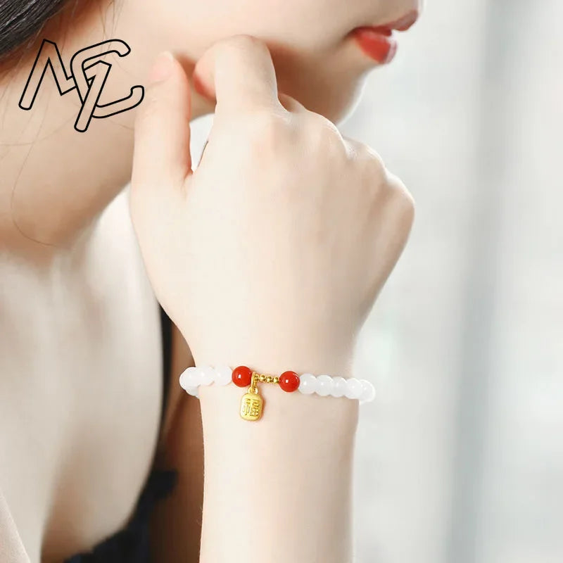 Natural Green Jade Beads Bracelet Jadeite Jewelry Fashion Charm Accessories Hand-Carved Lucky Amulet Gifts for Women Her Men