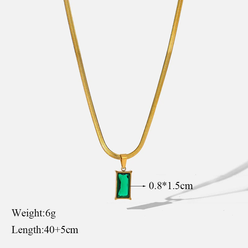 EILIECK 316L Stainless Steel Green Zirconia Crystal Necklace For Women Fashion Luxury Chain Choker Jewelry Party Wedding Gifts
