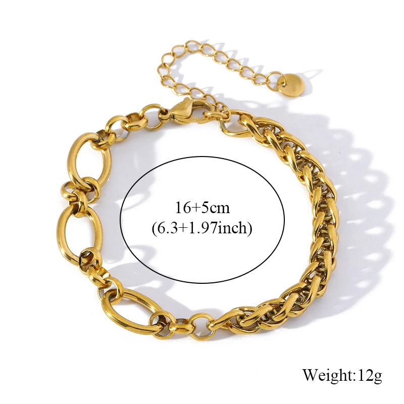 EILIECK 316L Stainless Steel Gold Color Bracelet Bangle Jewelry Charm Metal Texture 18 K Plated Heart Wrist Chain for Women