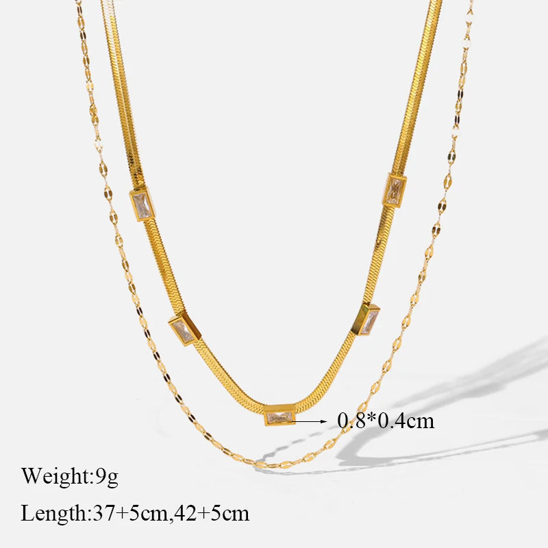 EILIECK 316L Stainless Steel Gold Color Zircon Necklace For Women Simple Style Chain Choker Fashion Wedding Necklaces Jewelry