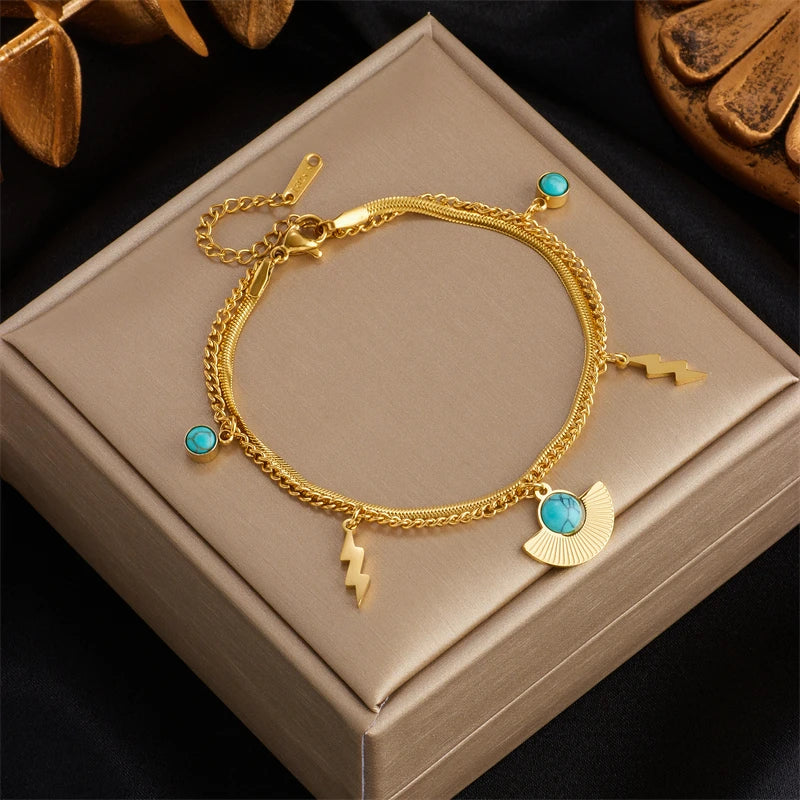 DIEYURO 316L Stainless Steel Gold Color Charm Bangle Bracelet For Women New Trend Rustproof Wrist Jewelry Party Gifts Bijoux