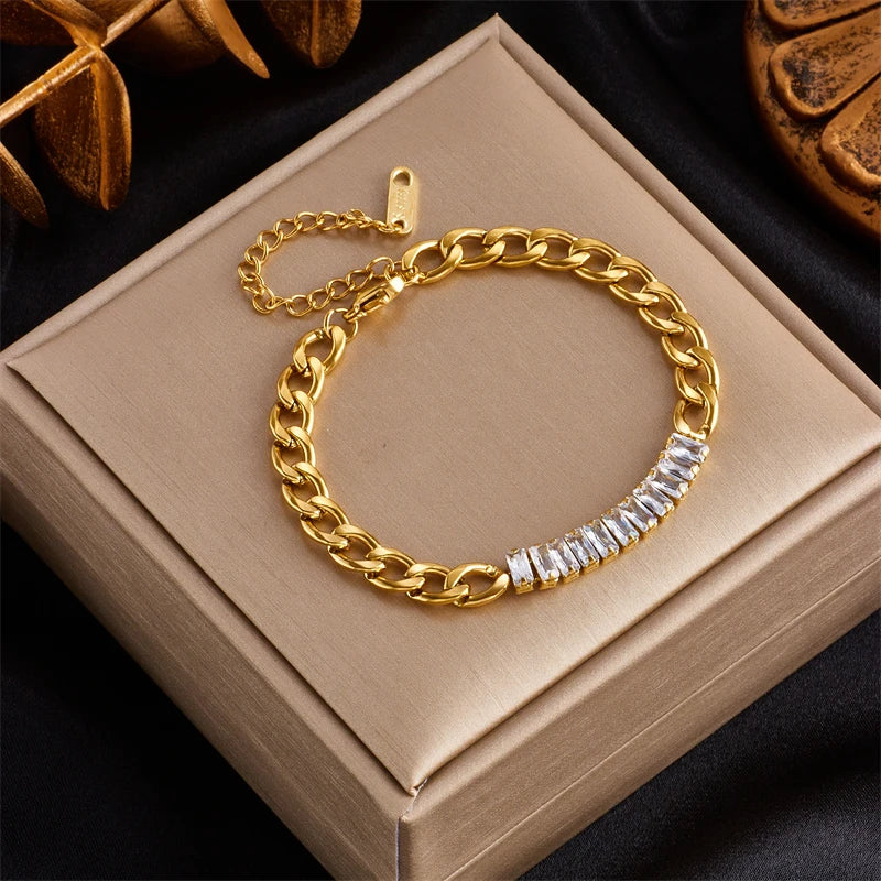 DIEYURO 316L Stainless Steel Gold Color Charm Bangle Bracelet For Women New Trend Rustproof Wrist Jewelry Party Gifts Bijoux