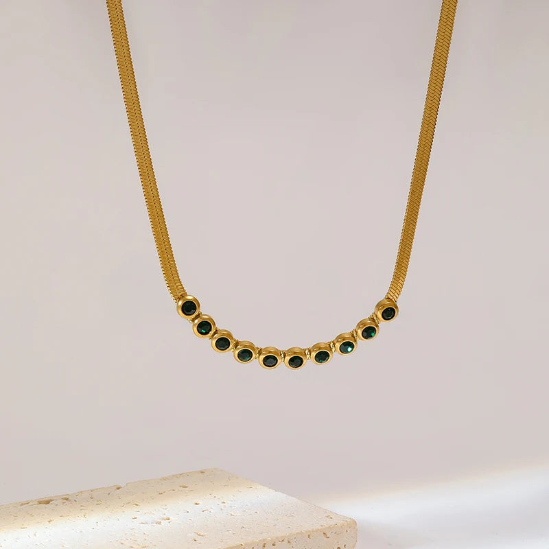 EILIECK 316L Stainless Steel Gold Color Zircon Necklace For Women Simple Style Chain Choker Fashion Wedding Necklaces Jewelry