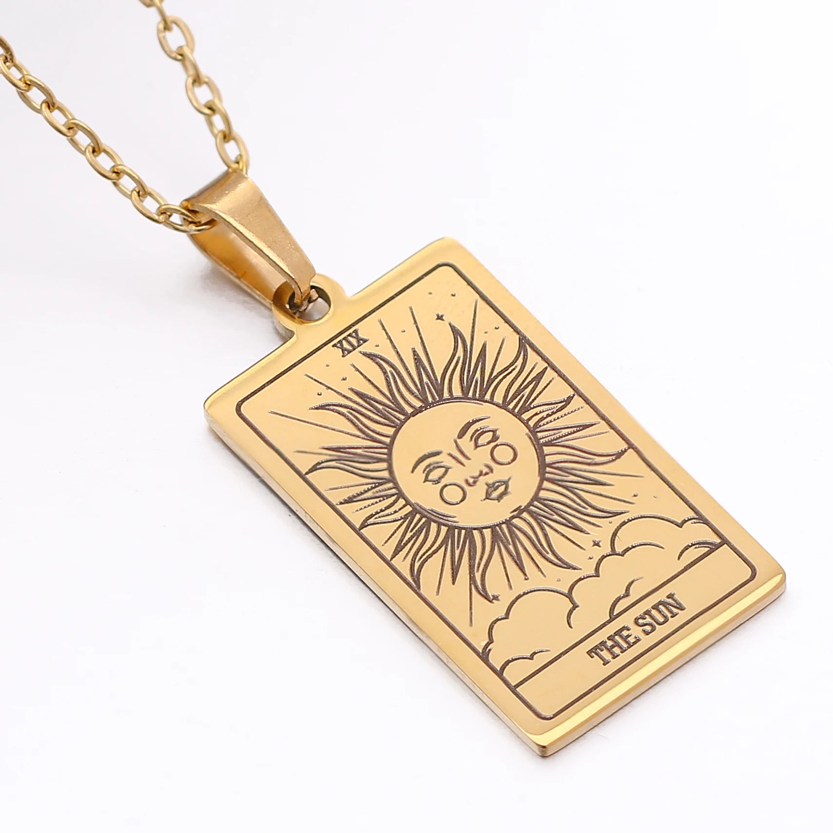 Tarot Card Necklace Stainless Steel Amulet Lucky Tarot Jewelry Women Choker Magician/Star/Moon/Sun Pendants Necklaces Wholesale