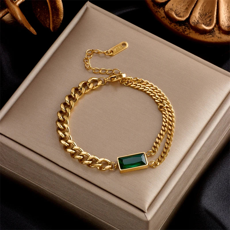 DIEYURO 316L Stainless Steel Gold Color Charm Bangle Bracelet For Women New Trend Rustproof Wrist Jewelry Party Gifts Bijoux