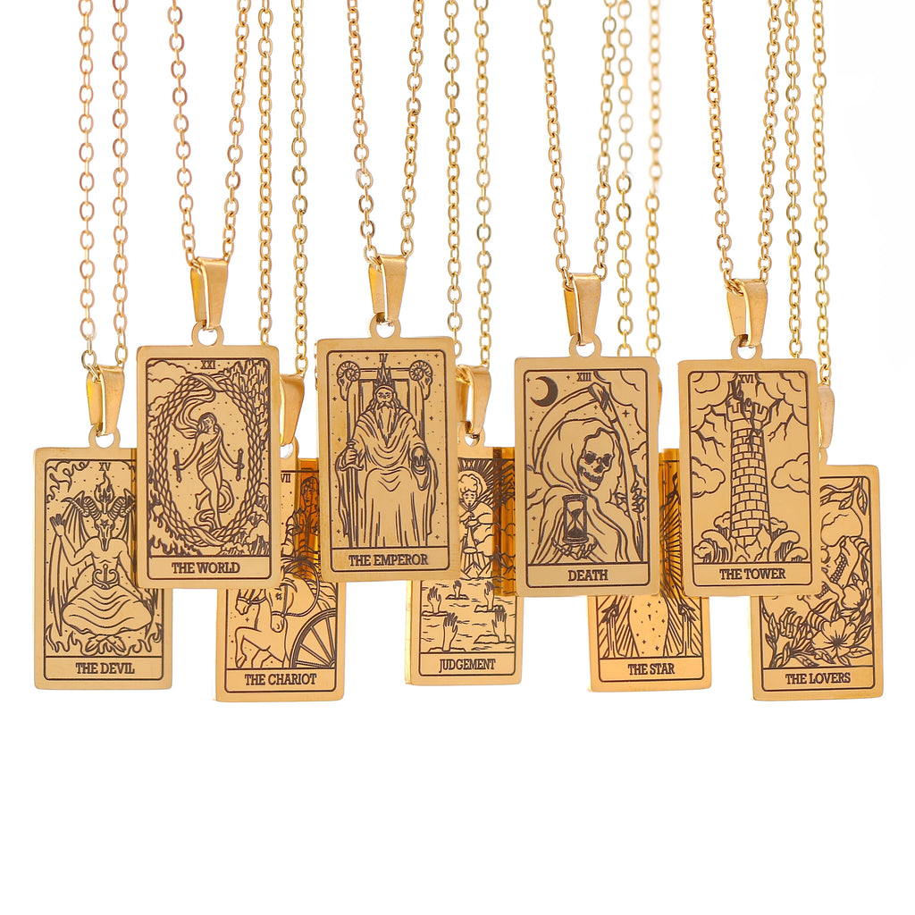 Tarot Card Necklace Stainless Steel Amulet Lucky Tarot Jewelry Women Choker Magician/Star/Moon/Sun Pendants Necklaces Wholesale
