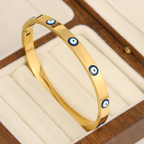 1pcs Gold Plated Bracelets For Women Men Evil Eye Simple Slim Bracelets Stainless Steel Cuff Bracelets Daily Party Jewelry Gifts