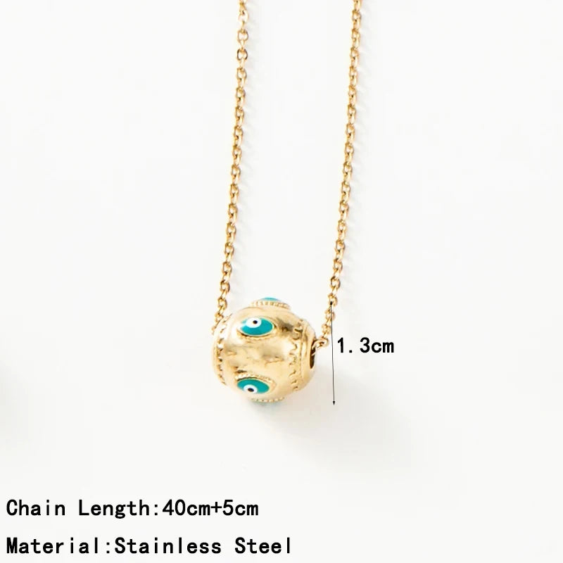 Stainless Steel Snake Chain Round Oval Evil Eye Charms Pendant Neckalce For Women Inlaid Natural Stone Clavicle Necklace Jewelry