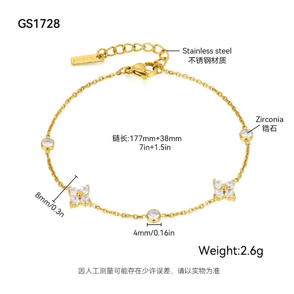 Stainless Steel 18K Gold Plated For Lucky Leaf CZ zircon Bangle Bracelet Set Stackable For Women Crystal clover Jewelry Gifts
